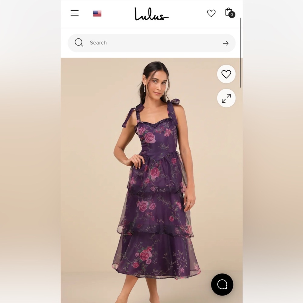 Lulu’s Purple Tier Floral Midi Dress with Tie Bow Straps
